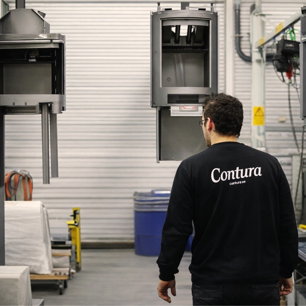 Collaborateur Contura dans l’atelier de fabrication de poêles à bois
